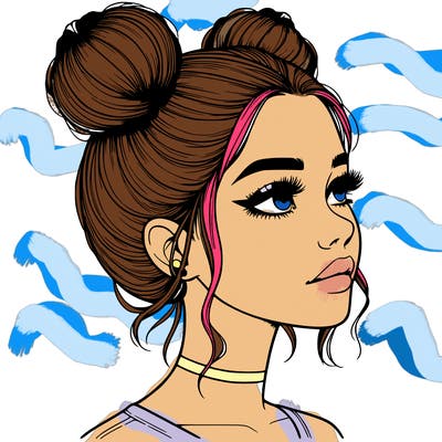 realistic girl with buns on the top of her head