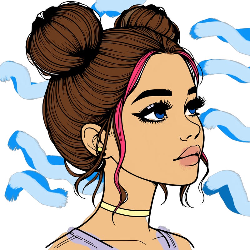 realistic girl with buns on the top of her head