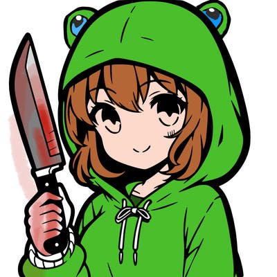 a anime girl wearing a hoodie holding a knife
