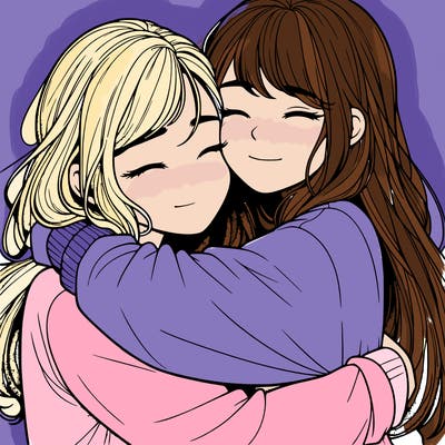 realistic two girls hugging