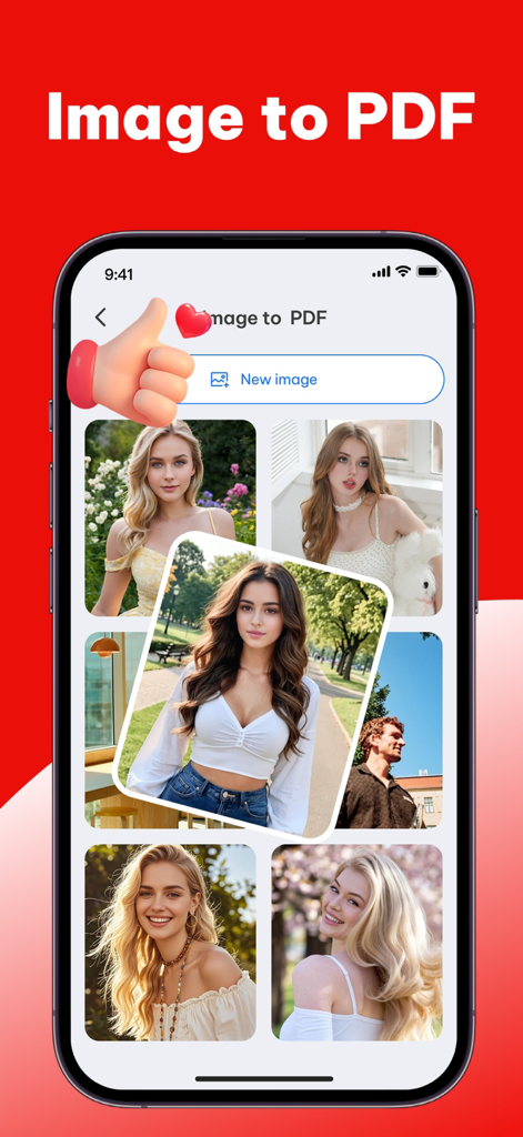 Scan to PDF: Editor & Sign - Tela do iPhone mostrando o recurso Imagem para PDF com seleção de galeria de fotos para criação de documentos.