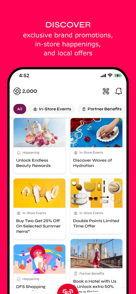 DFS CIRCLE - A screenshot of the DFS CIRCLE app showing luxury brand promotions and exclusive rewards for members.