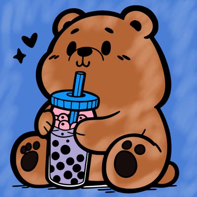 bear drinking boba tea