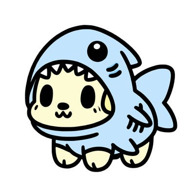 cute dog wearing a shark costume