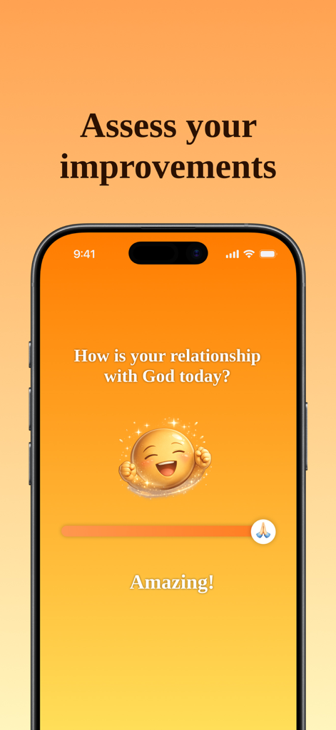 Bible Pause: App Blocker - Bible Pause app interface showing a spiritual growth assessment with a question about the users relationship with God