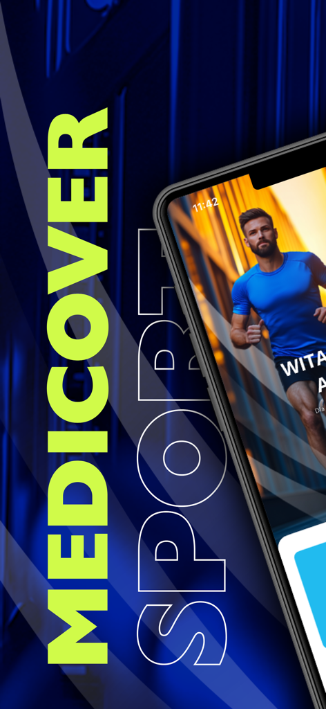 Medicover Sport fitness app showing a man running and the brand name