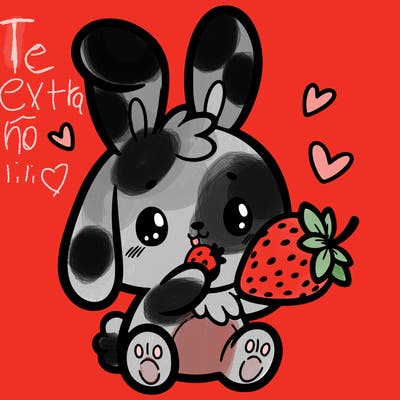 cute bunny eating a strawberry