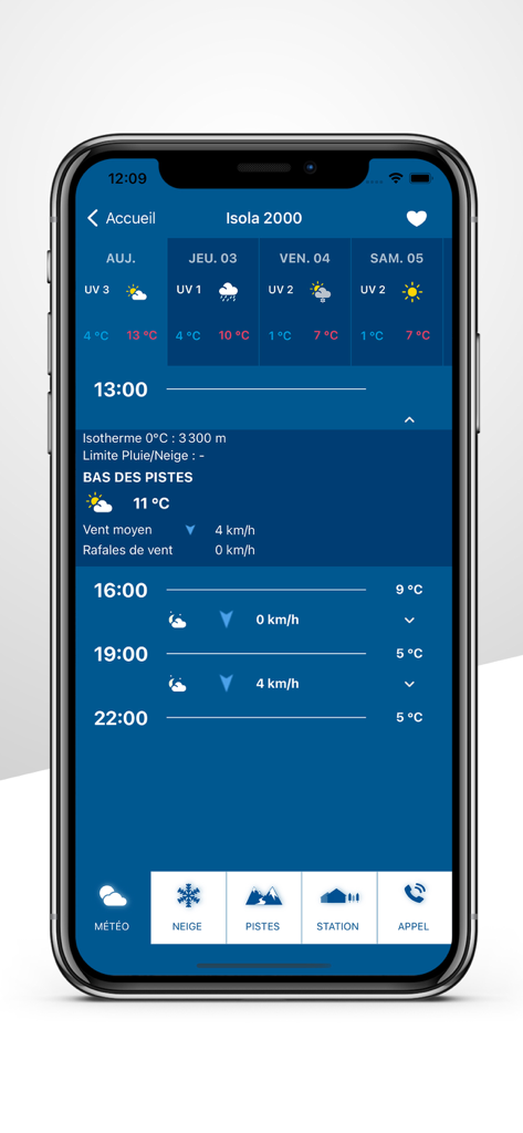 Météo-France Ski et Neige - Weather forecast for Isola 2000 ski resort on the Meteo-France app