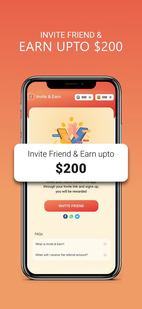 Big Sports app referral screen showing invite friends and earn up to 200 dollars promotion