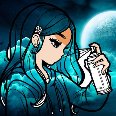 a realistic girl spray painting