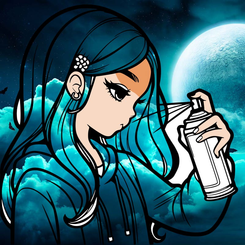 a realistic girl spray painting