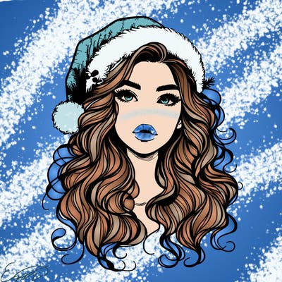 realistic christmas girl with wavy hair and lips