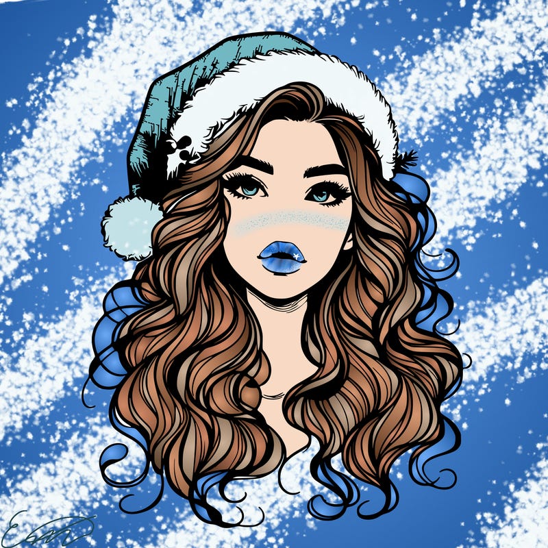 realistic christmas girl with wavy hair and lips