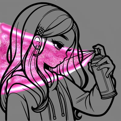 a realistic girl spray painting