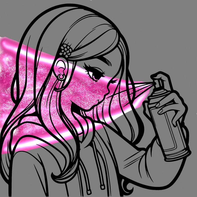 a realistic girl spray painting