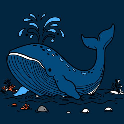 whale in its habitat throwing water with details