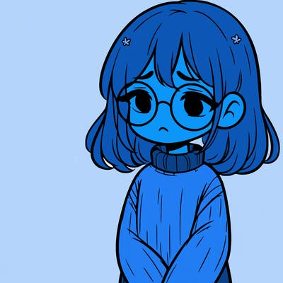 sad girl with glasses in a sweater