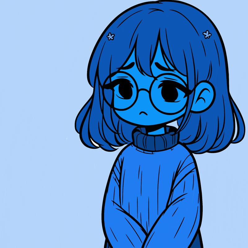 sad girl with glasses in a sweater