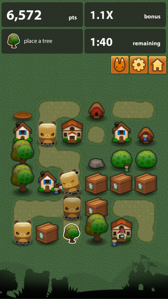 Triple Town - Fun & addictive puzzle matching game - Triple Town gameplay interface showing a grid with trees houses and bears