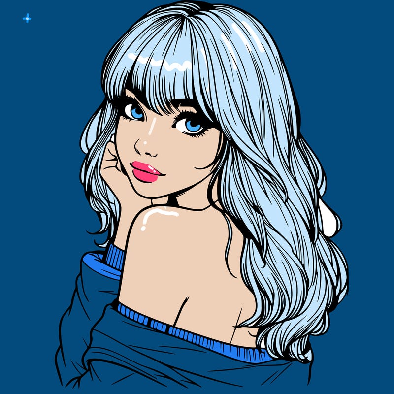 realistic girl with bangs looking over her shoulder