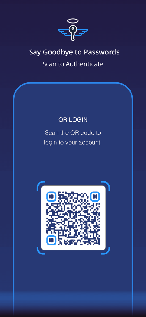 SecureAuth MFA - SecureAuth MFA mobile app interface showing a QR code for passwordless authentication