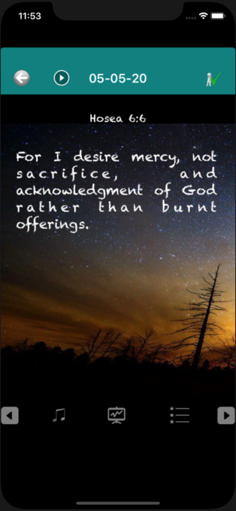 Christian Song - Bible verse from Hosea displayed on a starry background in the Christian Song app
