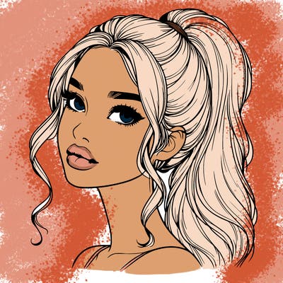 realistic girl with a ponytail on her hair and lips