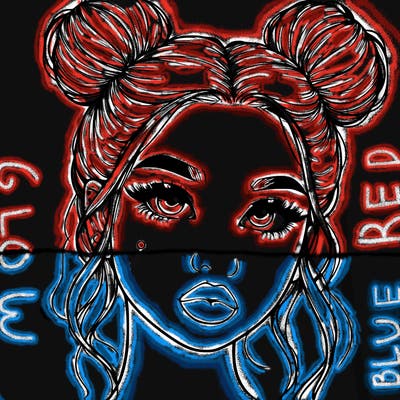 realistic girl with two buns on her hair and lips