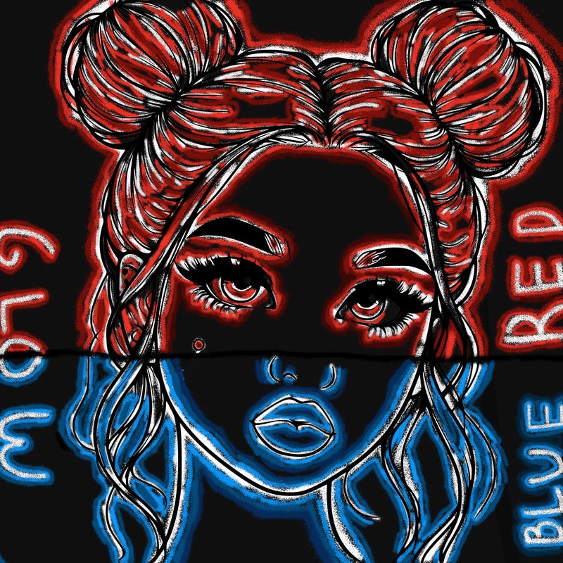 realistic girl with two buns on her hair and lips