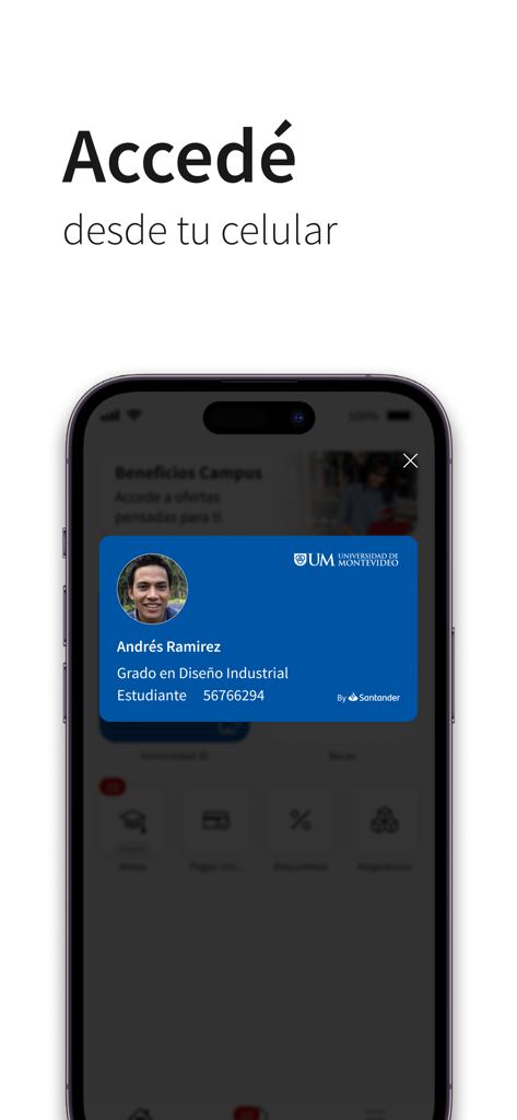 UM Campus Digital - Carteira de estudante digital da Universidad de Montevideo exibida na tela de um smartphone