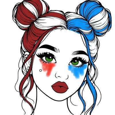 realistic girl with two buns on her hair and lips