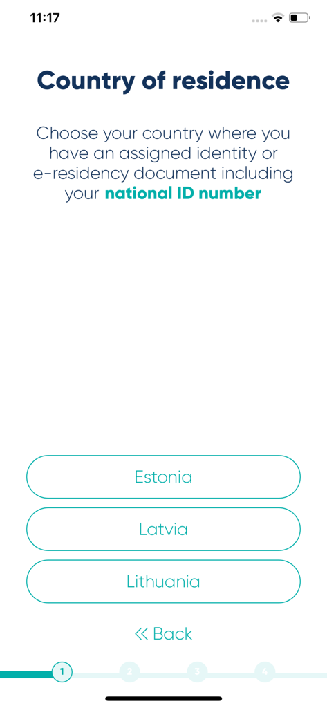 Smart-ID - Smart-ID app screen for selecting country of residence among Estonia Latvia and Lithuania