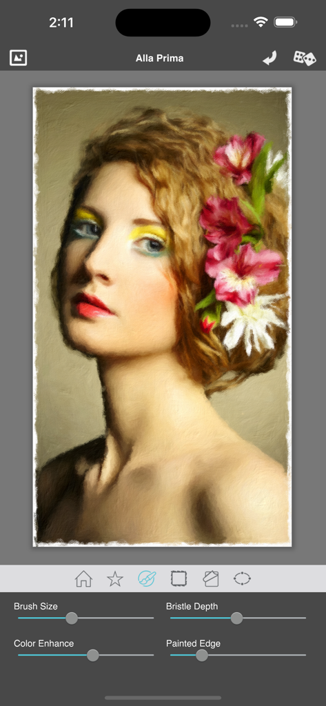 Artista Impresso - Retrato de una mujer con flores editado con pinceladas impresionistas en la aplicación Artista Impresso
