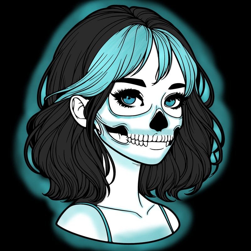 realistic girl with skull
