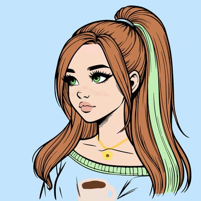 realistic girl with a high ponytail