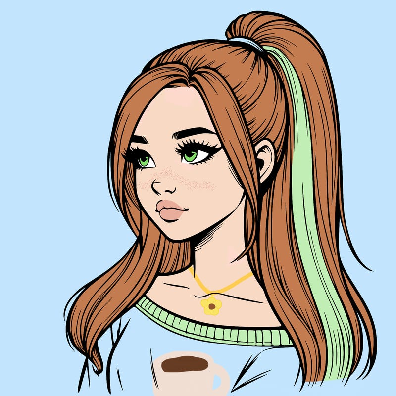 realistic girl with a high ponytail