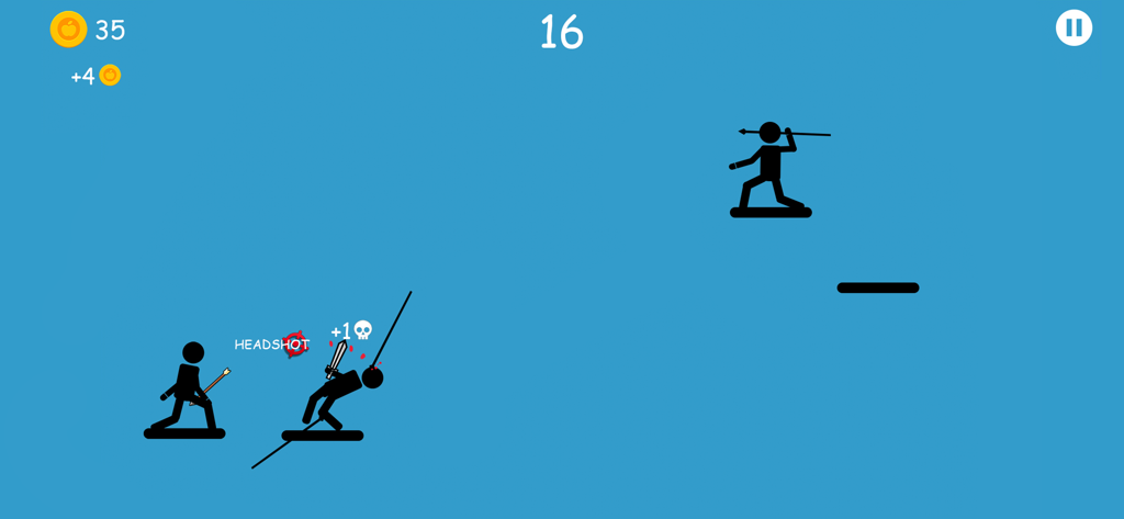 A stickman warrior getting a headshot on an enemy with a spear in The Spearman mobile game