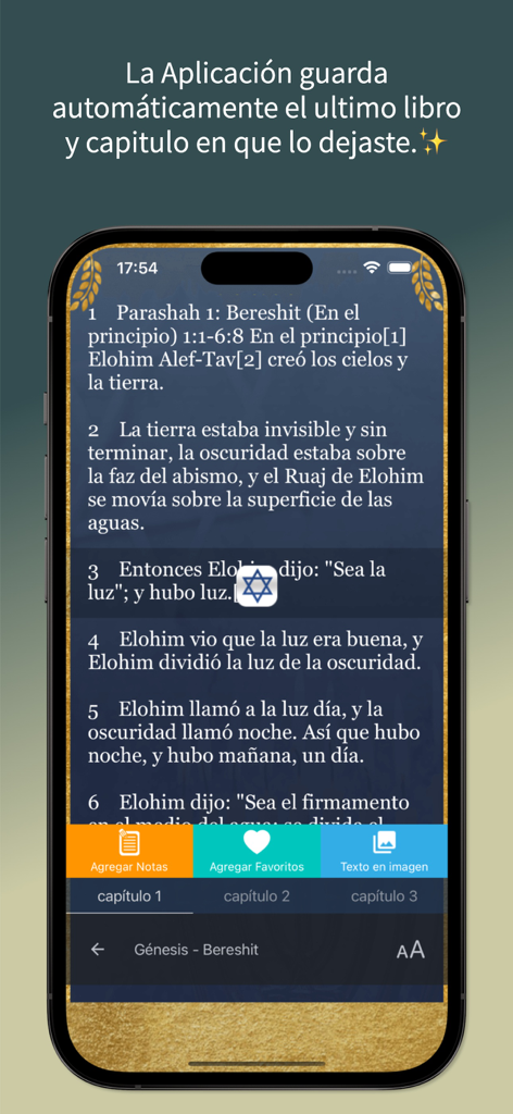 Biblia Kadosh Mesiánica - Pantalla de lectura de la Biblia Kadosh Mesianica con opciones de notas y favoritos