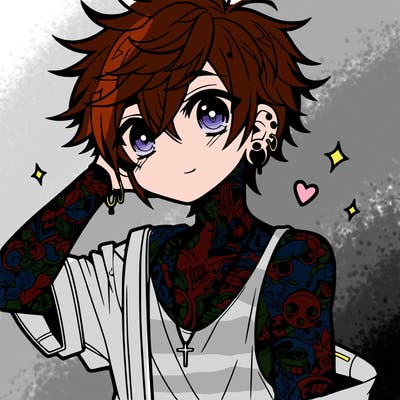 anime boy with many cool tattoos