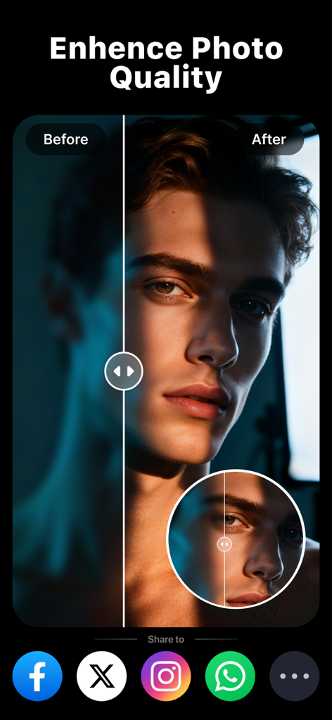 Repairit - AI Photo Enhancer - Before and after comparison of a portrait photo enhanced by Repairit AI for better quality and clarity