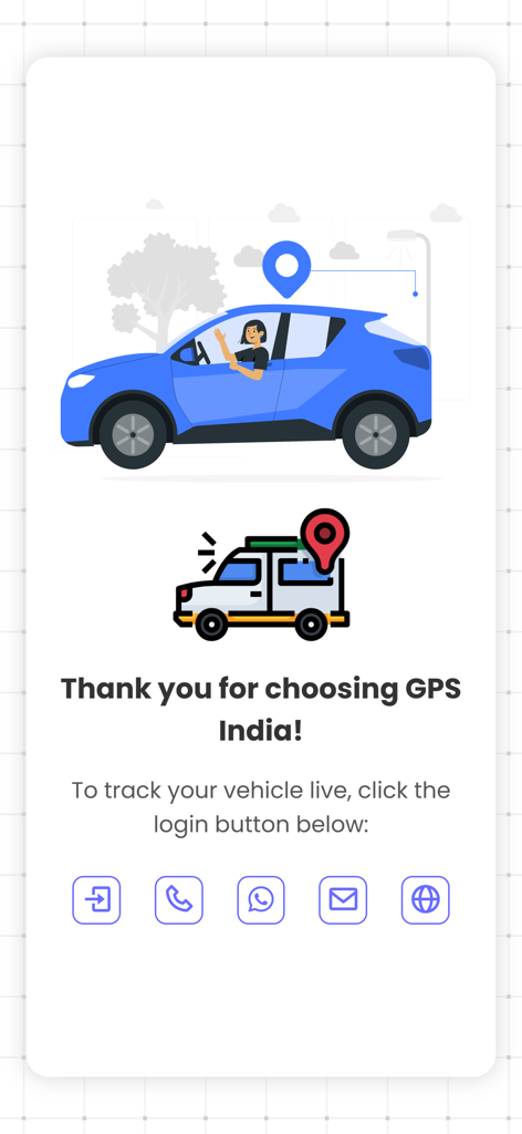 GPS India - Welcome screen of the GPS India app for live vehicle tracking and fleet management
