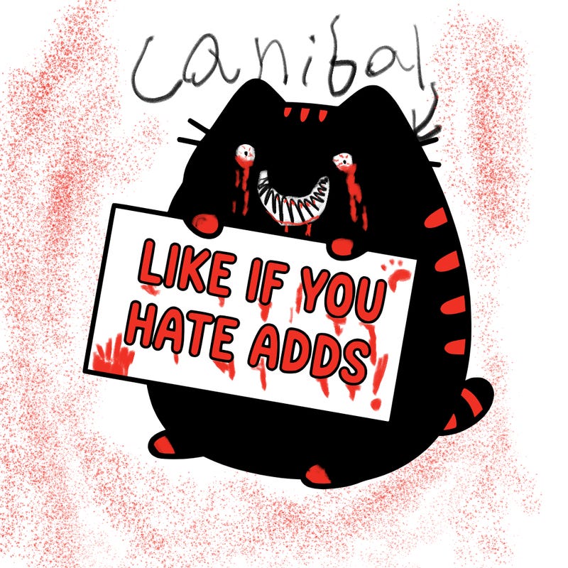 a kawii pusheen cat holding a sign that says like if you hate adds
