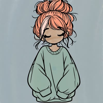 girl with baggy sweatshirt and messy bun