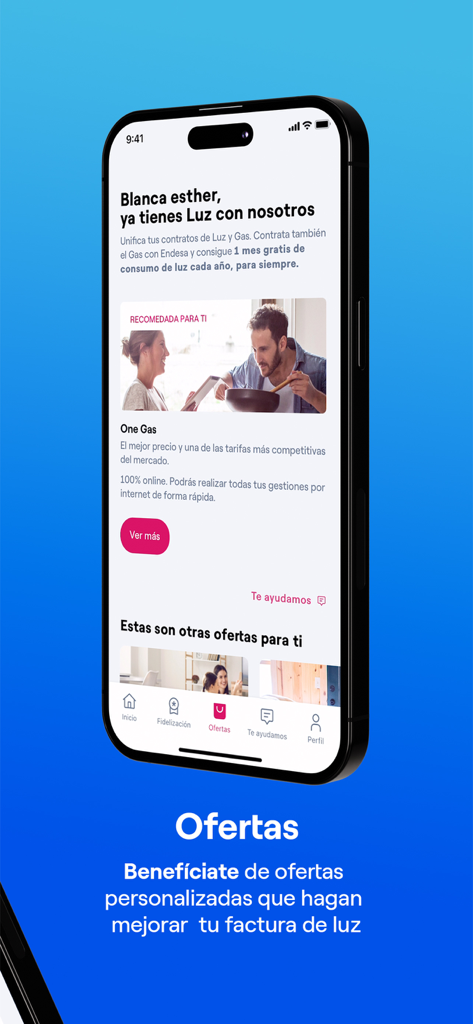 Endesa Clientes, luz y gas - Endesa Clientes app screen showing personalized electricity and gas offers