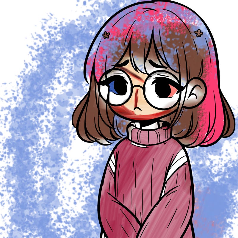 sad girl with glasses in a sweater