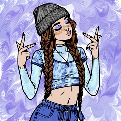 realistic teenage girl with braids and a beanie and crop top doing 🫶🏼