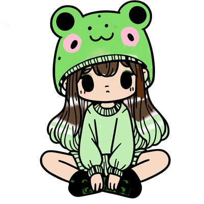 a girl wearing a frog hat and some frog socks