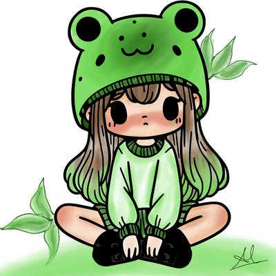 a girl wearing a frog hat and some frog socks