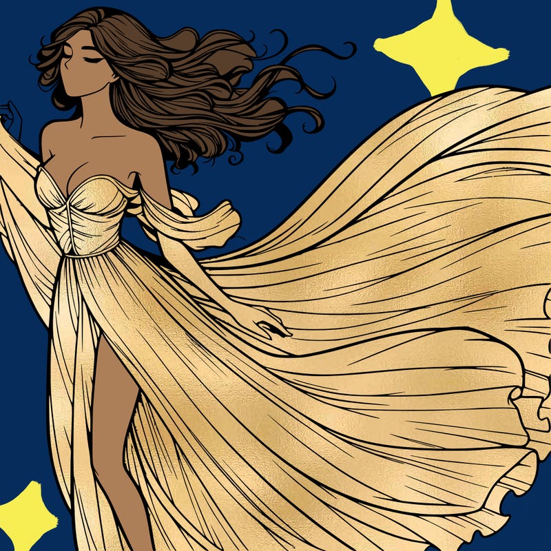 realistic woman in dress flowing the the wind