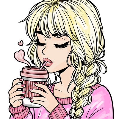 realistic girl drinking coffee
